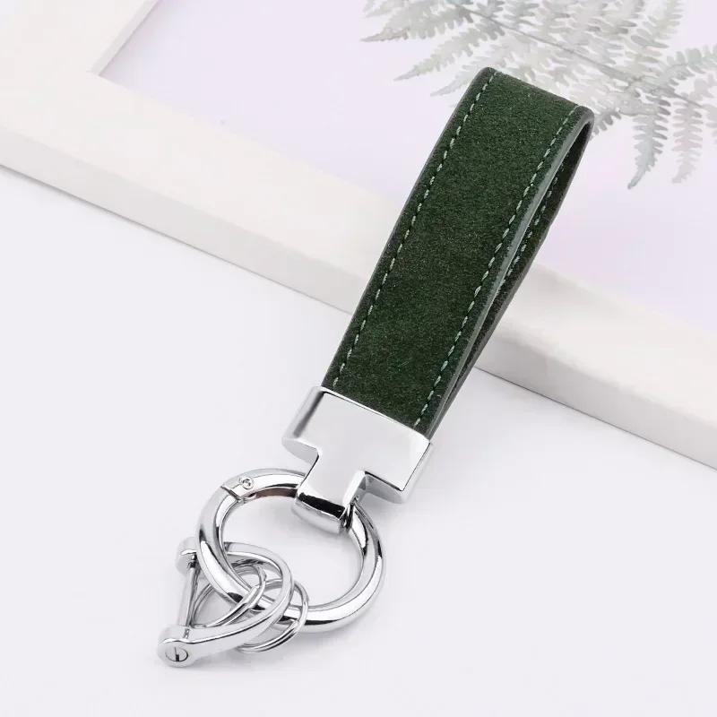 Custom Logo Personalized Buckle Car Moto Keyring Woman Man Key Ring Chain Name Suede Leather Metal Keychain Gift