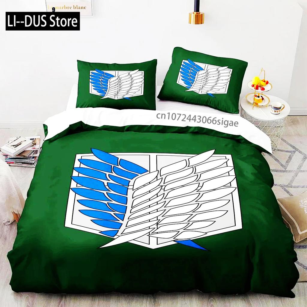 Anime Attack On Titan Logo Bedding Set Boys Girls Twin Queen King Size Duvet Cover Pillowcase Bed Boys Adult Home Textileextile