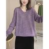 Women's Hollow V-neck Long Sleeve Knitted TopSpring Women's Fashionable and Versatile Style Small Shirt