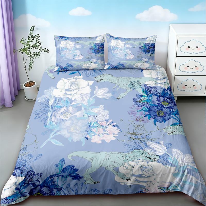 Duvet Cover 3pcs Cartoon Cute Color Dinosaur Print Coreless Down Duvet Cover Set, Multi Size Bedding Decoration, soft beautiful
