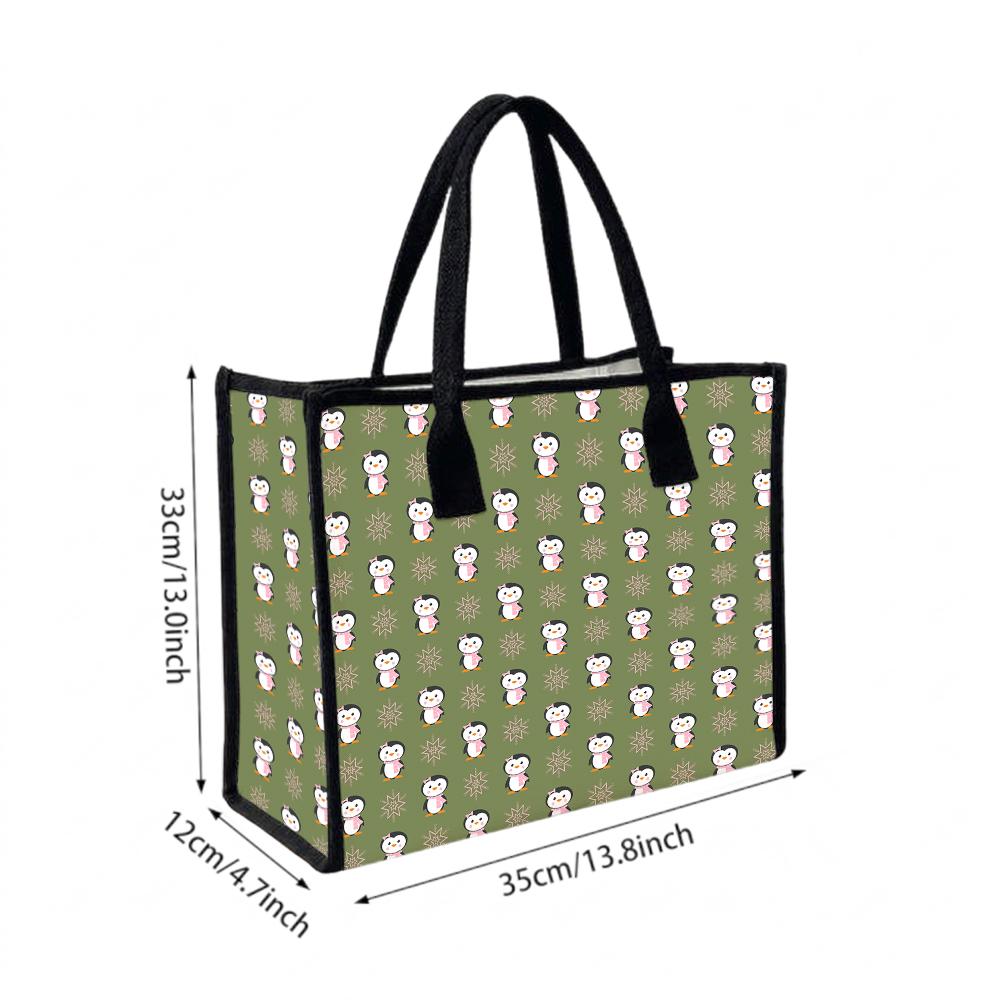 Cute Penguin Print Tote Bag Casual Daily Use Shoulder Handbag Lightweight