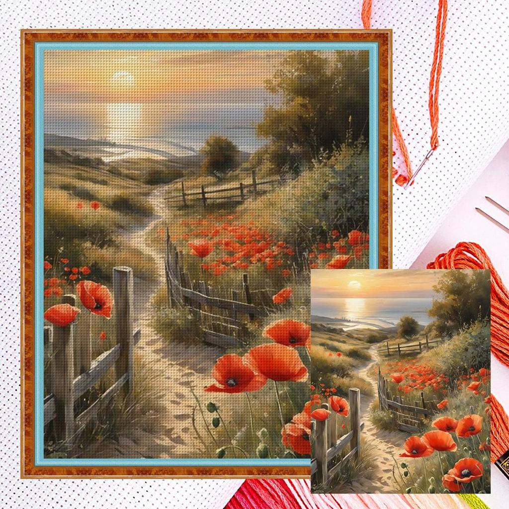 Vollstickerei Öko-Baumwollgarn 11CT Zählvorlage Landschaft Kreuzstichset