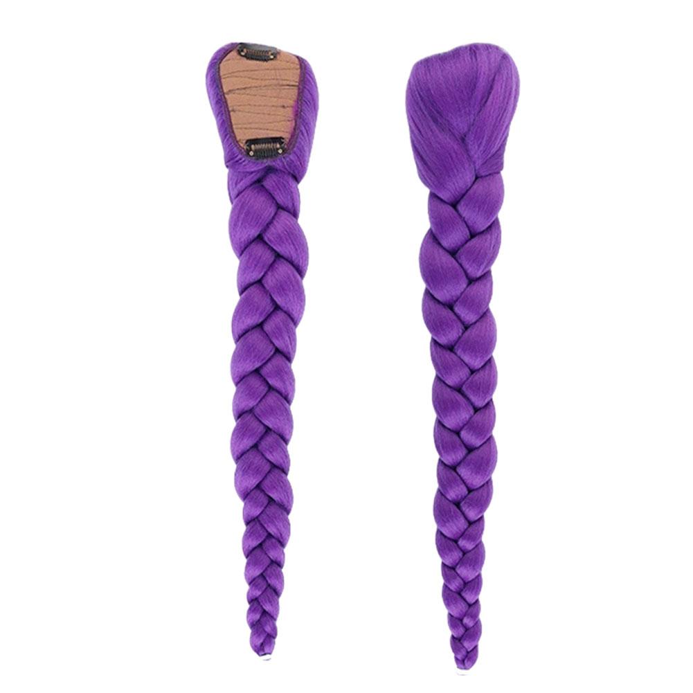 Synthetisch Lang Paars Gevlochten Haar 26inch Kinder Rumi Paardenstaart Extensions met Clips Cosplay Halloween Kerstfeest Kapsel purple