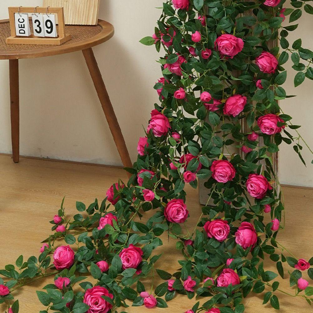 Multicolor Artificial Rose Vine Photo Props Green Leaves Rose Silulation Flower DIY Wall Ornament Fake Flower Vines