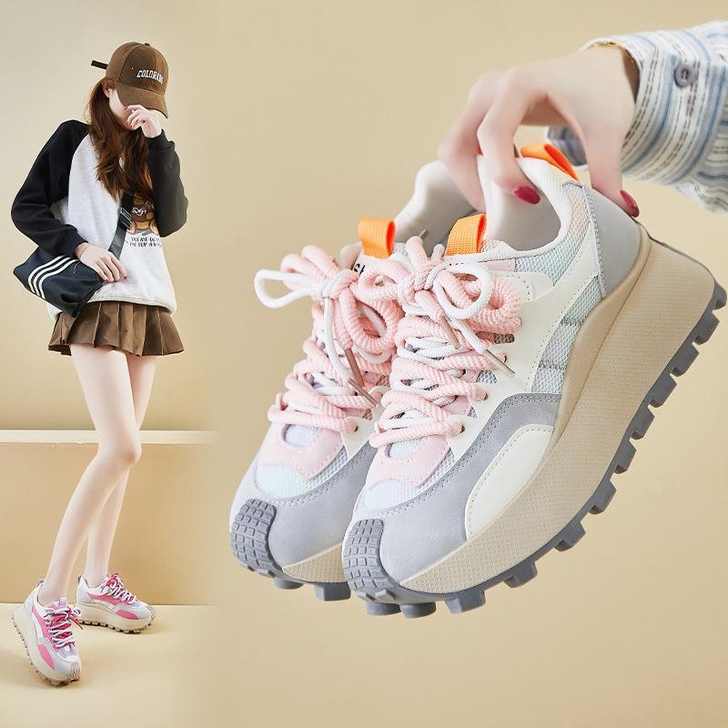 New dad shoes for women, spring student sports running casual shoes with heightened thick soles