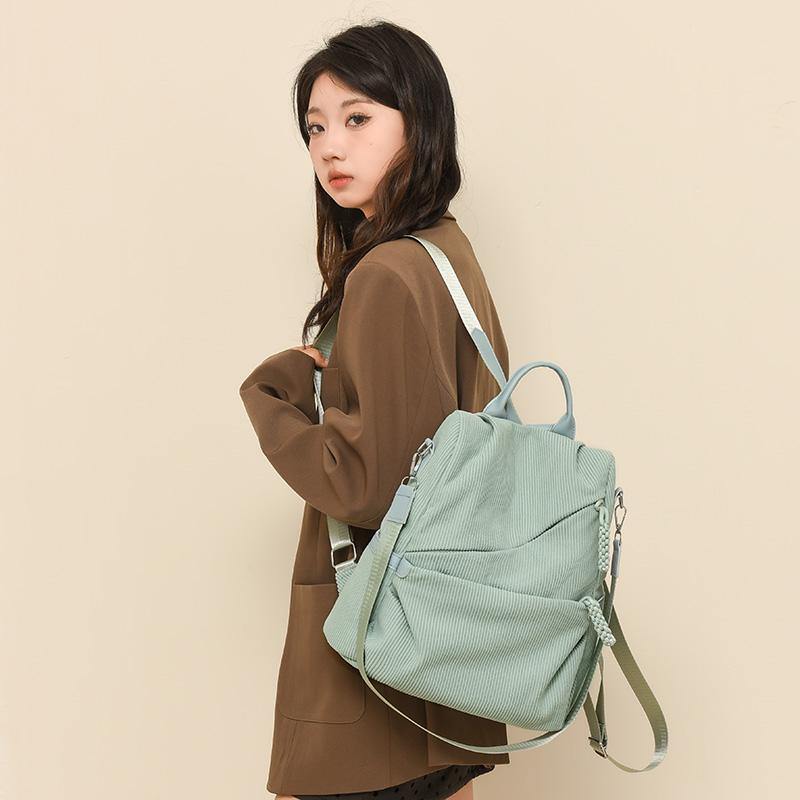 Zaino in Velluto a Coste Monocolore Cartella Scolastica da Studente Zainetto Piccolo da Pendolare da Donna Borsa a Spalla Multifunzionale