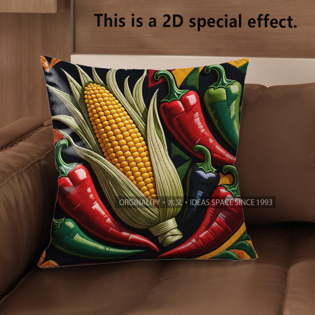 2D Rustic Farm Chili Corn Throw Pillow Covers Pattern Cushion Cover Suitable For Sofa Bedroom Car Pillow Cover