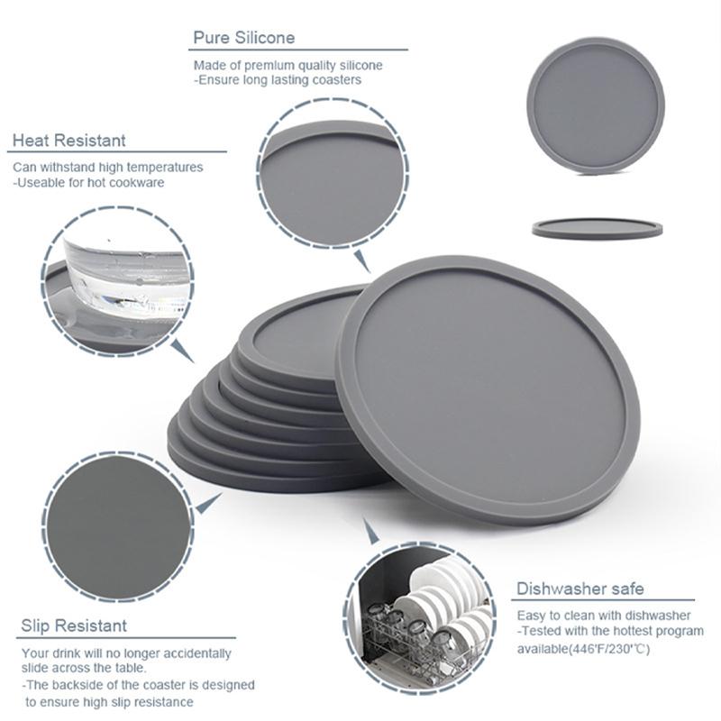 6pcs/set 10cm Silicone Coasters Round Heat Resistant Tea Cup Mat Drink Coffee Mug Pad Decor Table Mat Kitchen Accessories