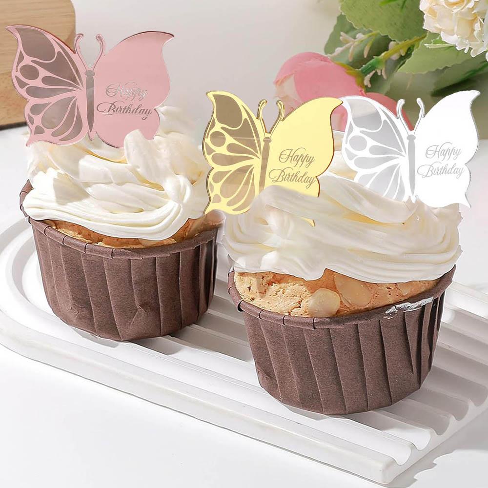 13 Stück Rosa Schmetterling Kuchen Topper Happy Birthday Kuchen Topper 3D Schmetterlingsdekorationen für Mädchen Shower Geburtstagstortendekorationen