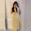 [Invisible zipper + small backpack] Pure and gentle yellow dress for women's summer round neck, waist and thin back