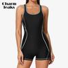 Anfilia Costume de baie sport pentru femei, dintr-o singură bucată, boxer fără spate, costum de baie conservator, îmbrăcăminte de plajă, costum de baie