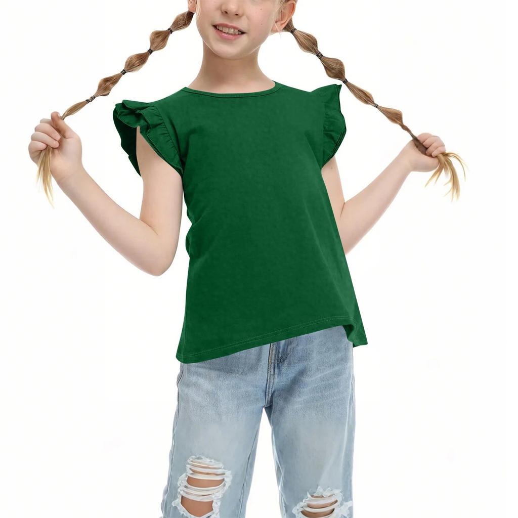 Kinder Freizeit Kurzarm Plissee Niedlich Rundhals Einfarbiges Oberteil