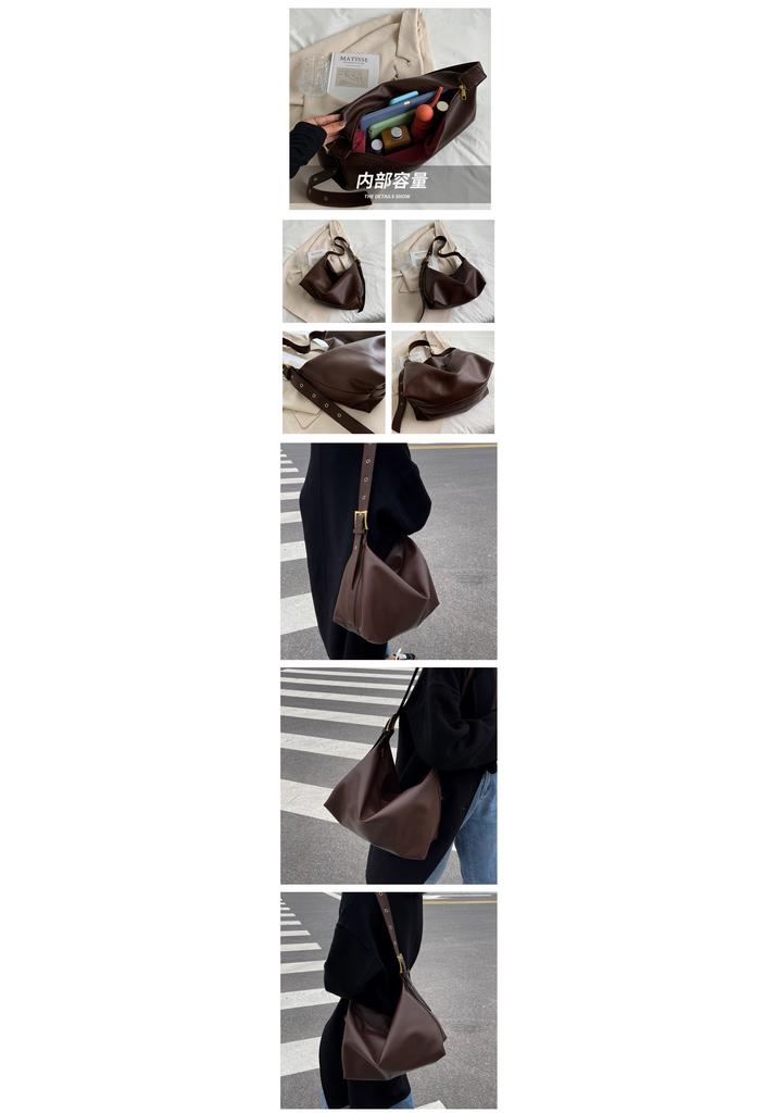 Bag Women's Niche Retro Texture Messenger Bag Wide Shoulder Strap Large Capacity Solid Color Casual Soft Collapsed Shoulder