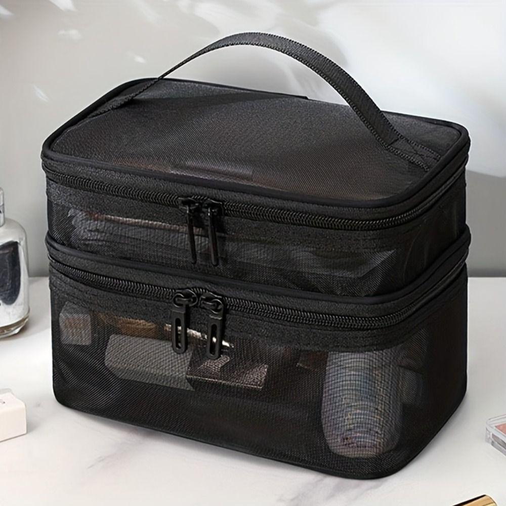 1/2/3 Layers Mesh Cosmetic Bags Zipper Perspective Makeup Bag Casual Cosmetic Storage Bag  Women