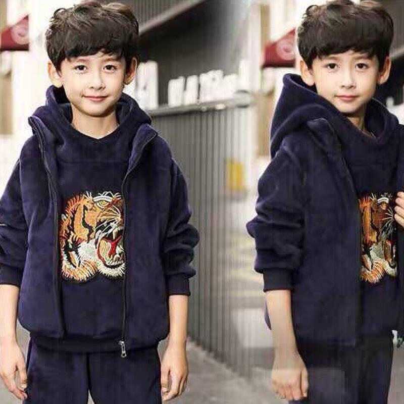 Mode Fleece Verdickter Jungen Anzug Set Trendiges Herbst Winter Outfit Kinder Warm