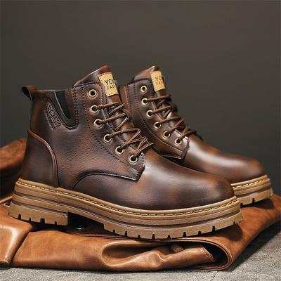 Moda Hot Sale Moda Botas Marrons para Homens Conforto Plataforma Botas Masculinas de Trabalho Botas de Couro com Cadarço Botas Casuais Masculinas Botas Masculinas