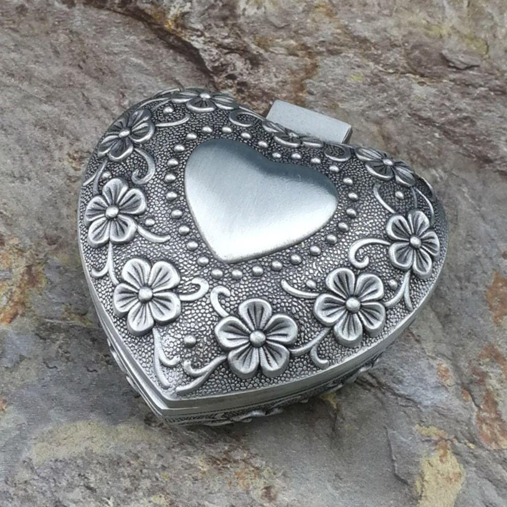Vintage Flower Metal Jewelry Box Dustproof Ring Trinket Storage  Christmas Gift