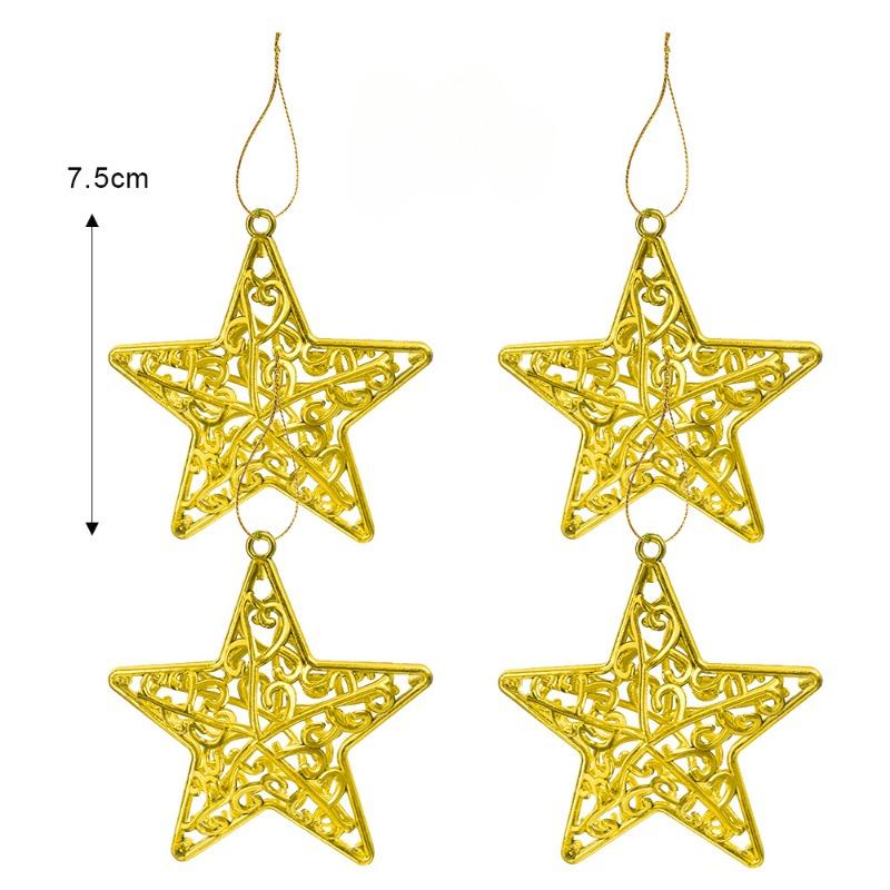 4/20PCS Five-pointed Star Pendant Gold Silver Red Hollowed Out Christmas Tree Hanging Ornaments New Year Party Decoration Supply