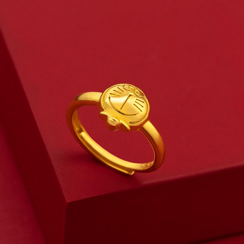 

Vietnam Sand Gold-Plated Doraemon Cat Ring - Douyin Xiaohongshu Style for Ladies