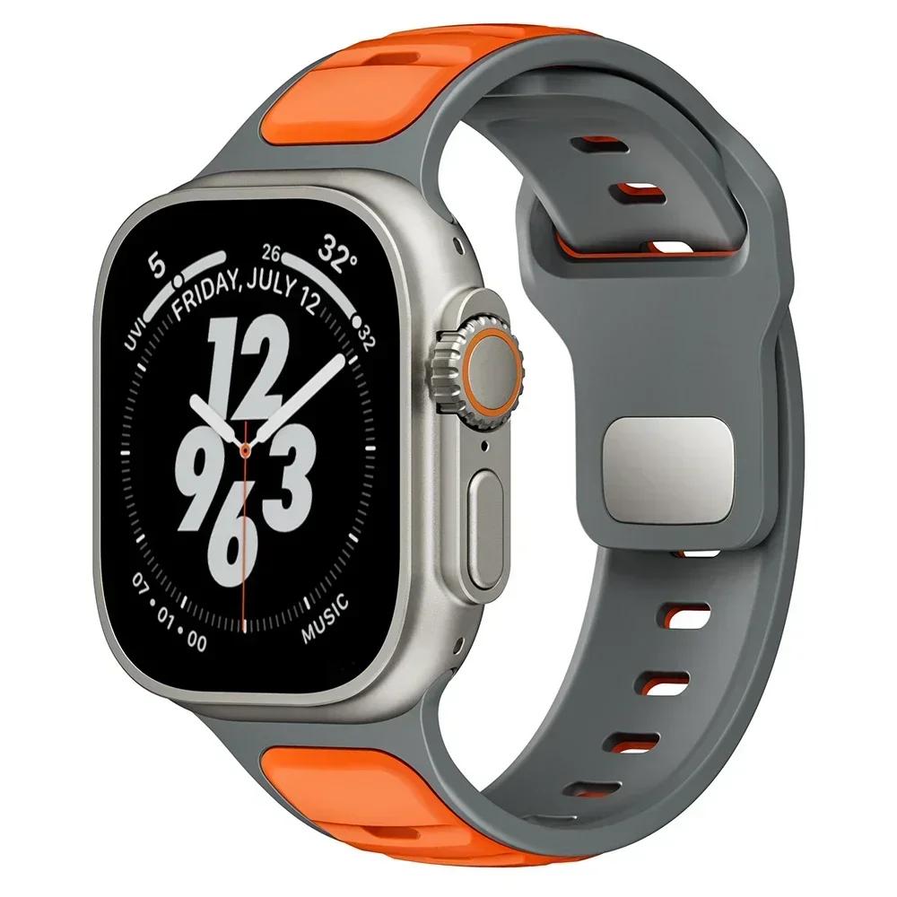 Silicone Strap for Apple Watch 49mm 46mm 45mm 44mm 42mm 41mm 40mm Men Sports Band for Iwatch Series 10 9 8 7 6 5 4 Se Ultra 1 2