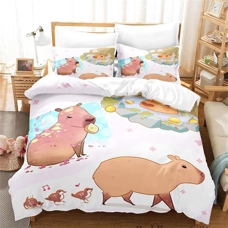 3D Print Kawaii Capybaras Bedding Set Soft Comforter Cover With 1/2pcs Pillow Shams For Kids Adults Microfiber Quilt Cover