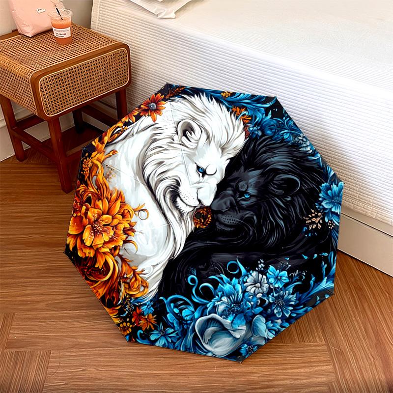 1 PC Automatic Folding Umbrella - Yin Yang Lions Pattern, Portable & Foldable Design with 8 Ribs, Christmas Birthday Gifts