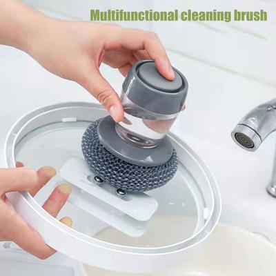 Automatic Liquid Washing Brush with Replaceable Head Built-in Soap Dispenser Ergonomic Design Pot