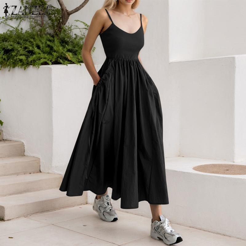 

ZANZEA Women Casual Patchwork Summer Sleeveless Straps Slip Dress 2XL хакі