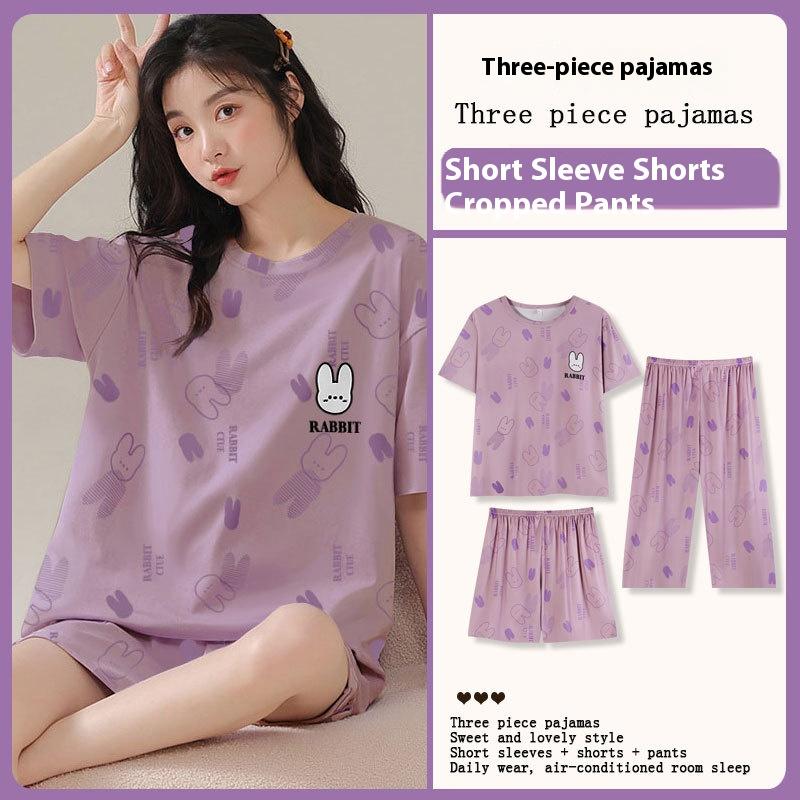 Women's Three-Piece Pajamas Homewear Summer Pajamas Homewear Women Short-Sleeved Korean Version of The Girls Casual Homewear