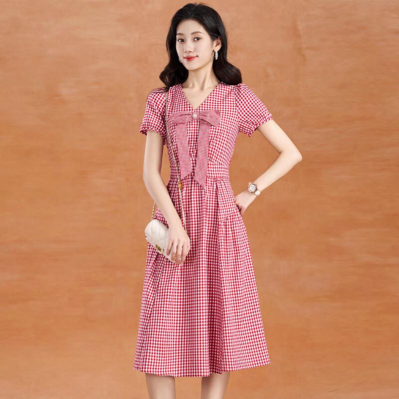 Elegant Women s Plaid A-line Dress XL