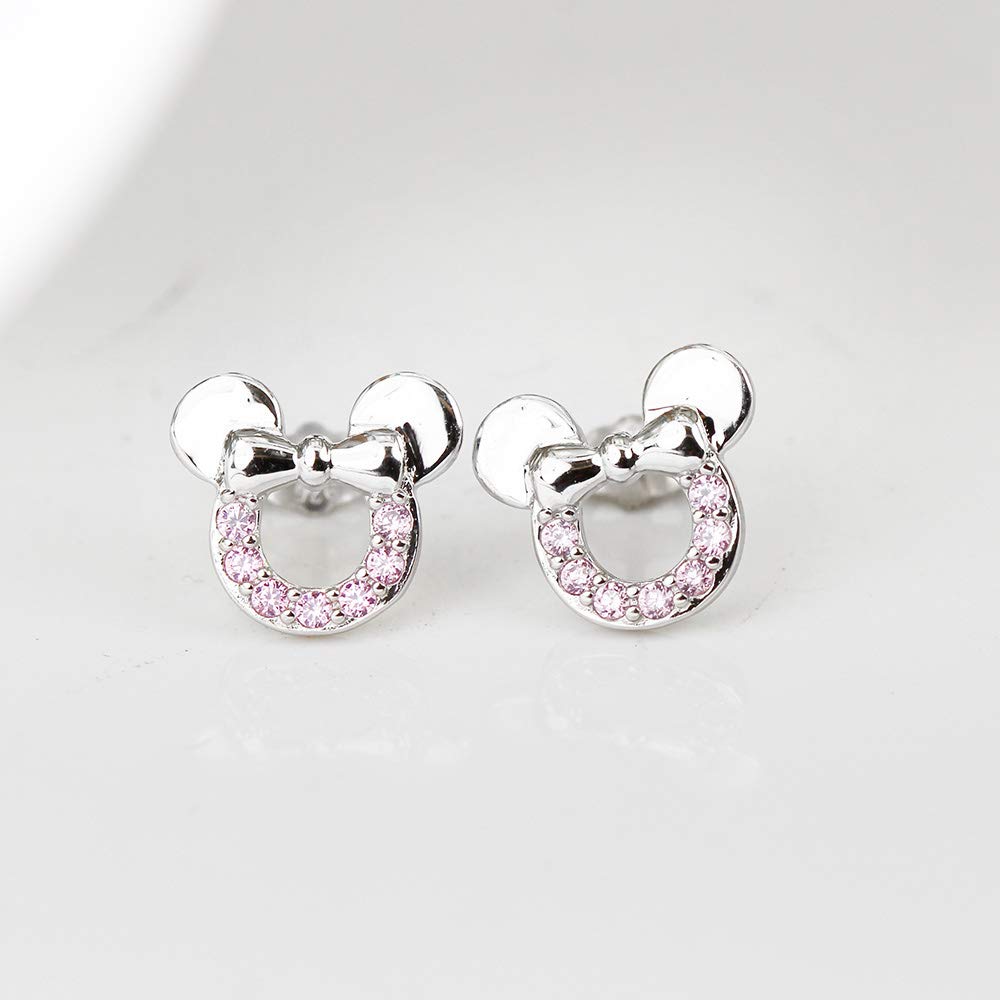 Findout Silver Earrings for Women Sterling Silver Pave Amethyst Pink Blue Red Zirconia Cute Mouse Stud Earrings for Women Girls Kids Cute Design