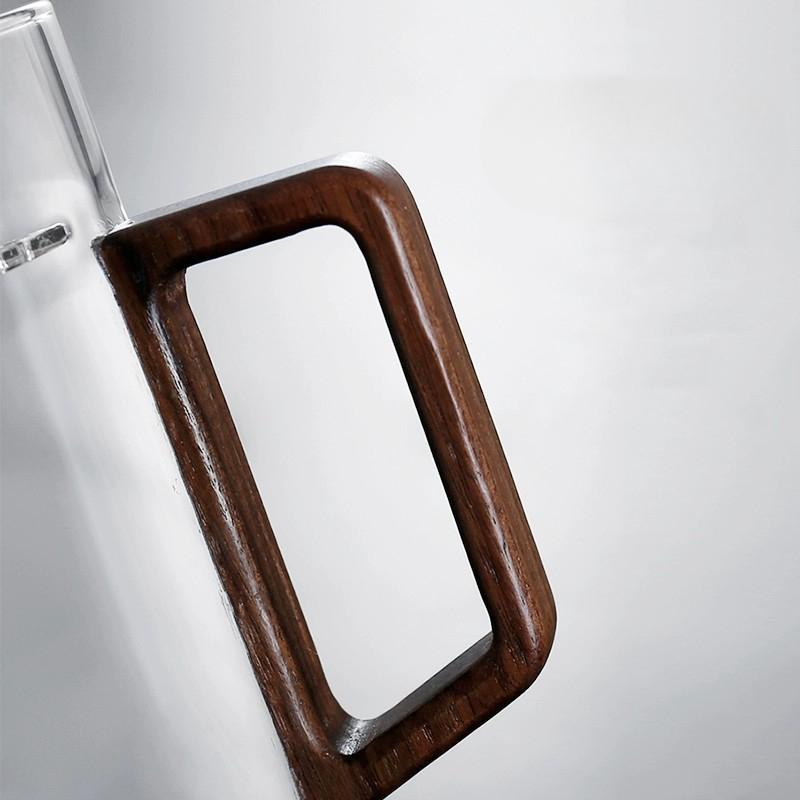 Glass Green Tea Brewed Tea Cup with Crescent Filtration Single Layer Transparent Cup Wooden Handle Household Large Capacity Flower Tea Cup