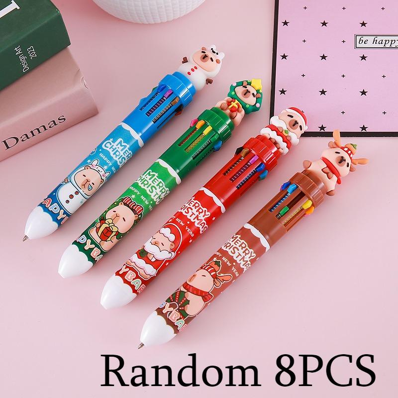 

8 шт. Капибара Рождественский дизайн Многоцветные шариковые ручки, 0,7 мм 10 цветов Ручки для школьников, студентов, дома, офиса, канцелярские товары, Рождественский подарок, аксессуары Random style