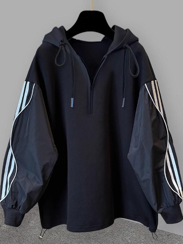 Trendiges Lässiges Gestreiftes Patchwork Halbreißverschluss Kapuzenpullover Set für Herren - Herbst 2025