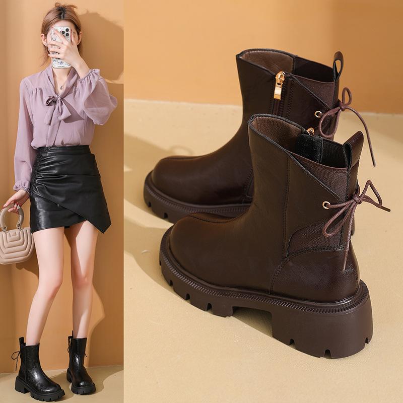 Brown Martin boots women's 2025 new autumn platform heightening versatile short boots popular fashion Chelsea boots women