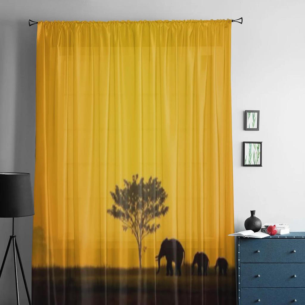 Group of Elephant Tulle Curtains for Living Room Bedroom Window Sheer Curtains Kitchen Balcony Voile Curtains