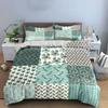 Sage Green Leaf Floral Patchwork Bedding SetMinimalist Dot Twig Flower Grid Print Duvet Cover SetCalm Tone 3pc For Room Decor