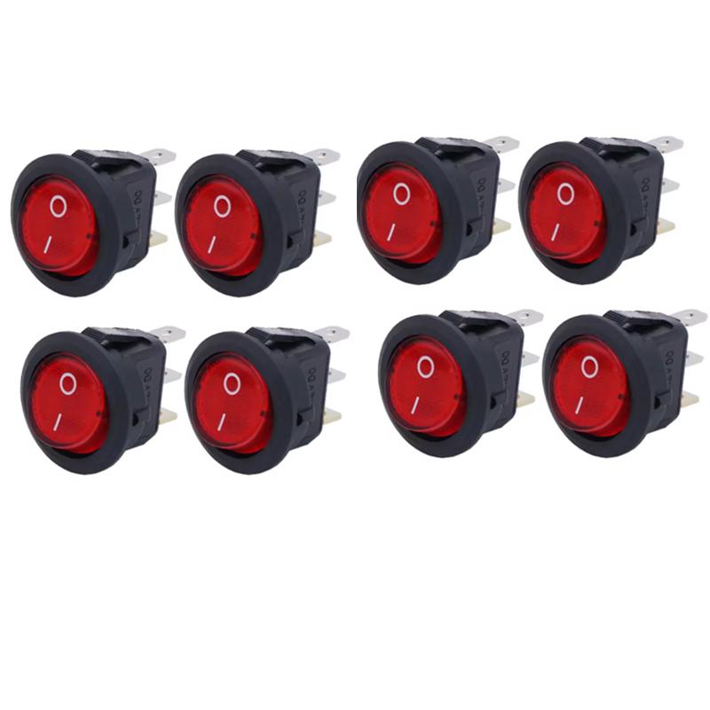 

8pcs On/Off 3-Pin 2-Position Snap 20A 12V Red LED Round Boat Rocker Switch with LED For Househeld DIY Replacement