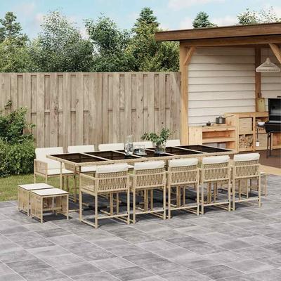 Vidaxl 15-Cz. Garden Furniture Set With Cushions, Beige, PE Rattan