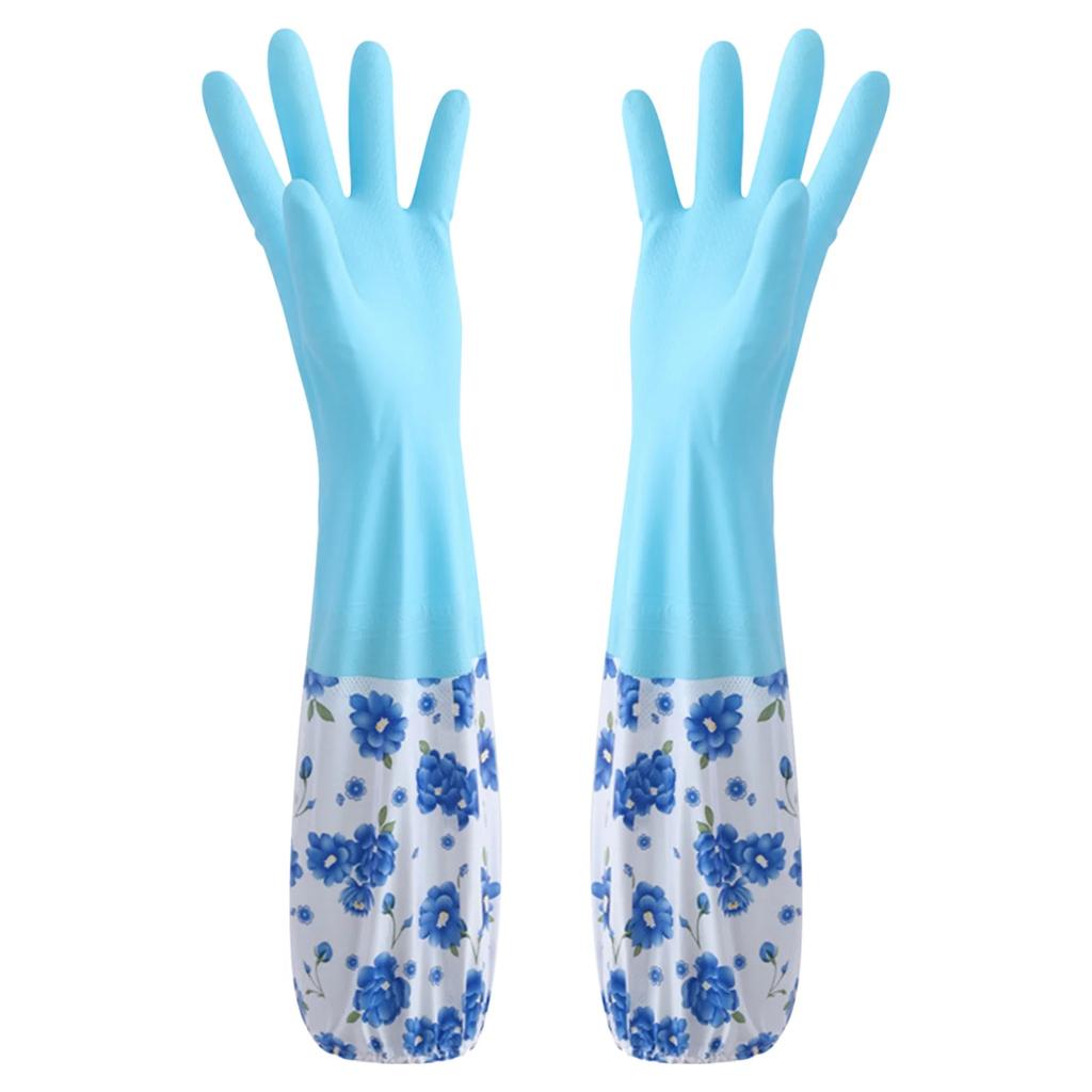 Saubere Blumige Handschuhe – Extra Lange Gummi-Spülhandschuhe Mit Samt Für Damen, Nicht für Küche/Autowäsche/Tierpflege (Hitzebeständig & Stilvoll).
