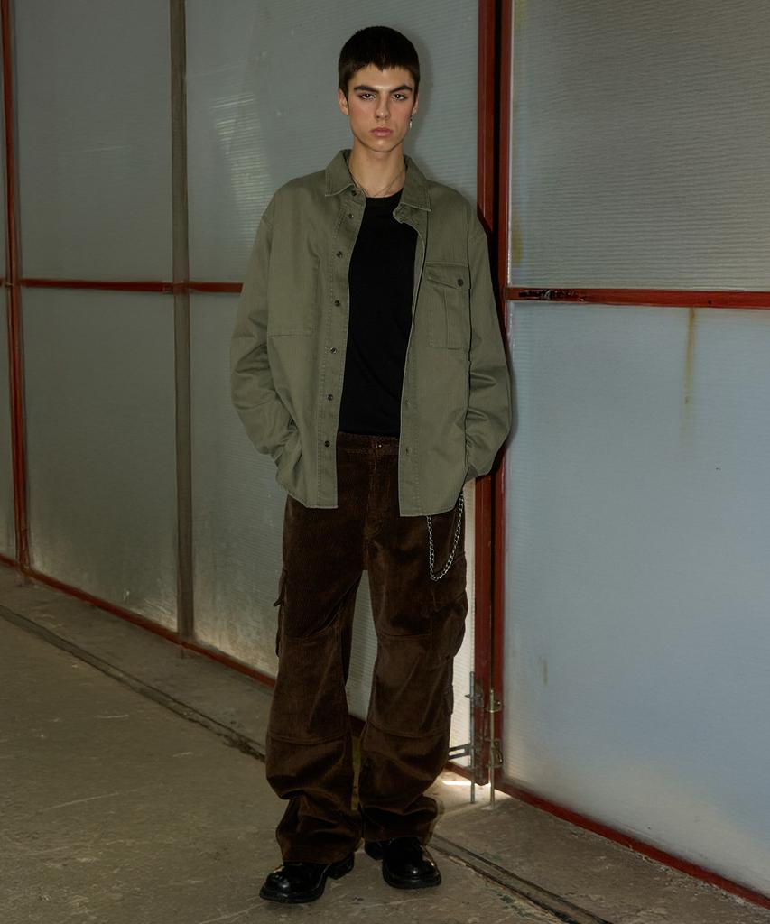 MAGOODGAN Labor 2121 Herringbone Cotton Oversized Khaki Military Shirt
