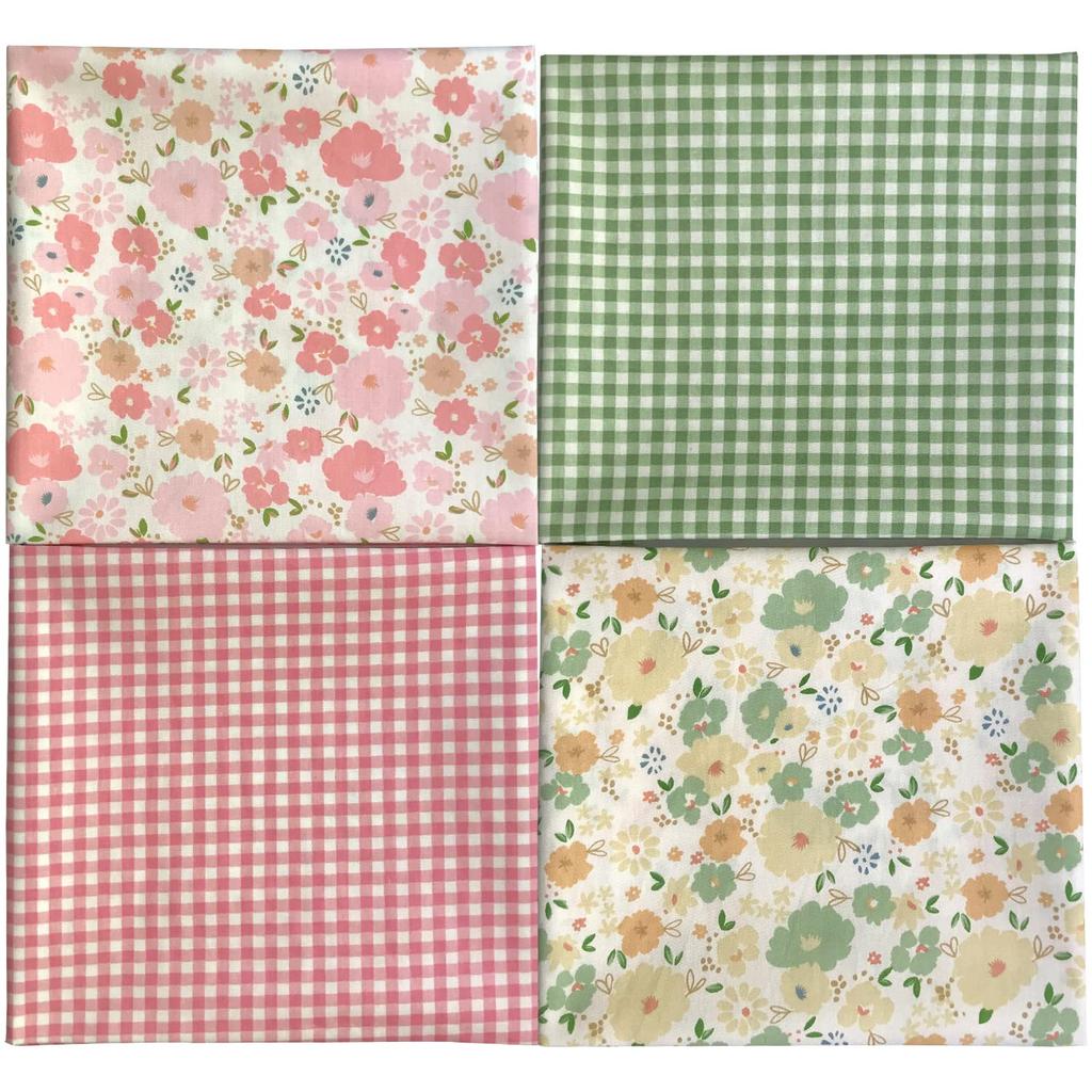 Floral Check Fabric Cutting Cloth Soft Cotton Patchwork Scraps for Crafts 8-Piece Set, Fabric, 46x56cm,