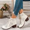 Women'S Breathable Cut-Out Chunky Heel Ankle Boots - Soft Synthetic Cover Round Toe Lace-Up Boots with Thick Rubber Sole for Casual & Formal Outfits