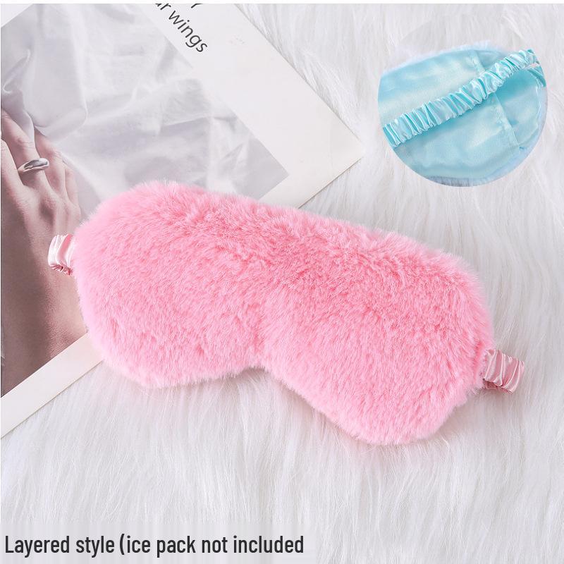 Blackout Rabbit Fur Sleep Mask - Soft, Breathable, Skin-Friendly, Plush Imitation Silk for Autumn/Winter Eye Protection.