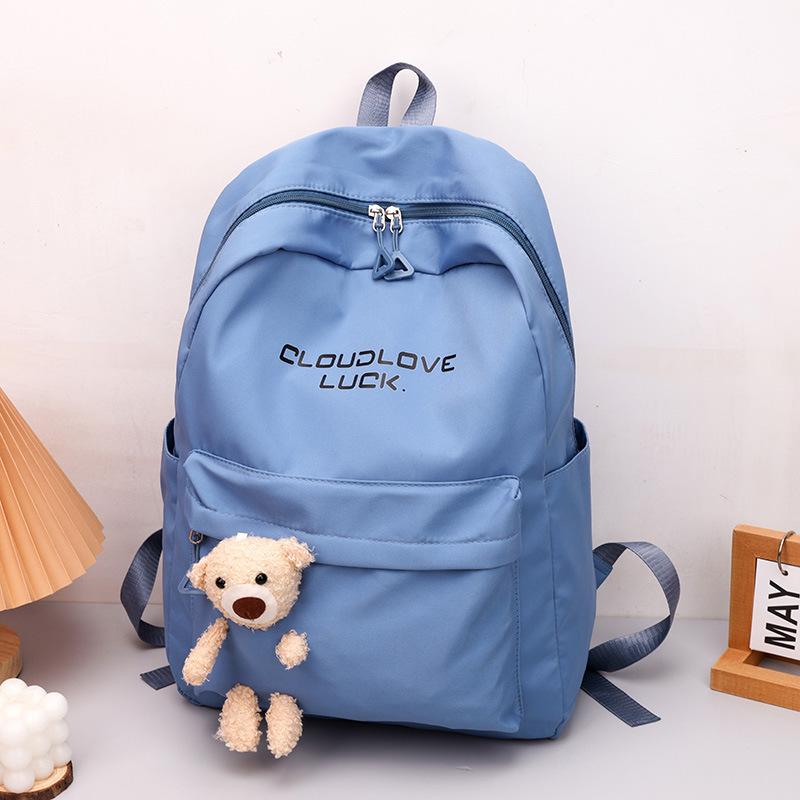 

College style bear backpack large-capacity textured shoulder bag 2024 summer new casual oblique span bag синій
