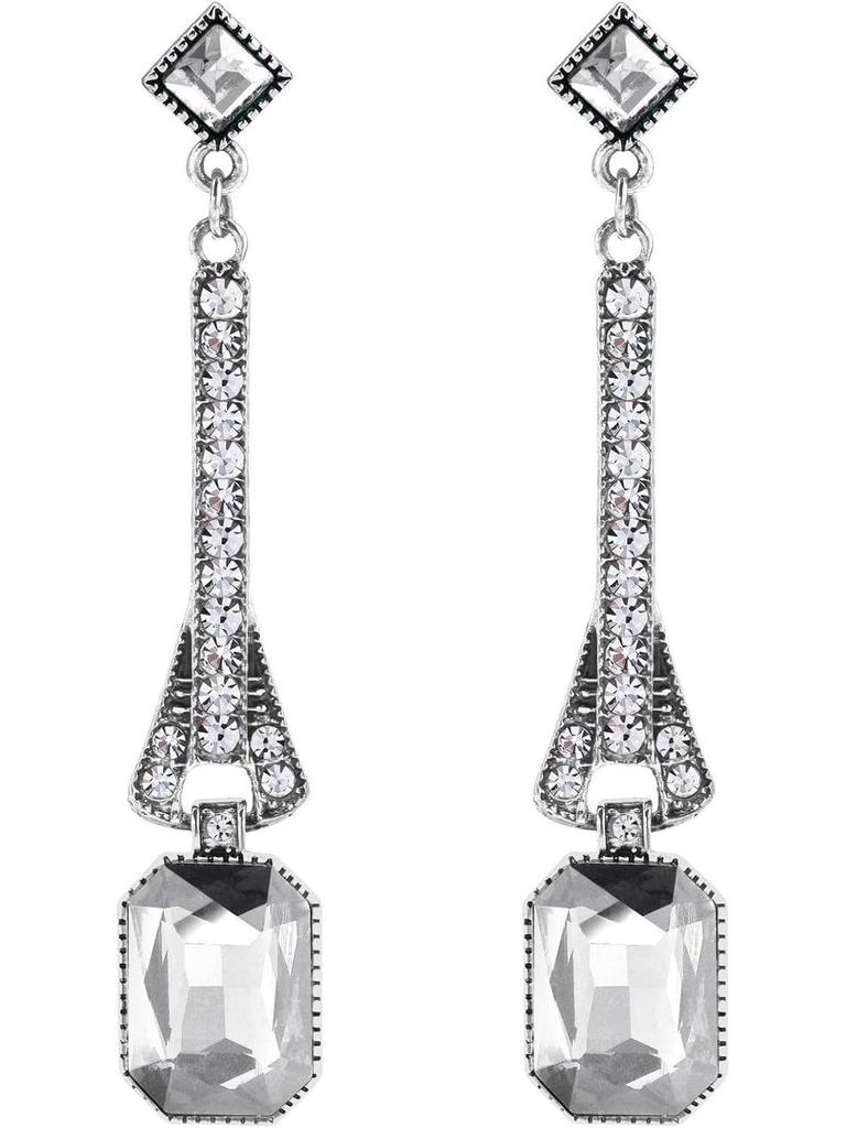 1920s Masquerade Pearl & Diamond Earrings - Gatsby Party, Bride, Wedding, Ball