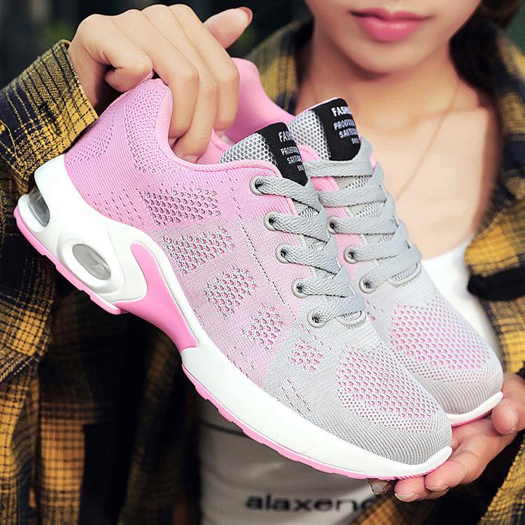 Women's Lightweight Air Cushion Running Shoes - Versatile, Breathable Flyknit Mesh, Large Size