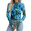 Top de Camisola de Malha Floral Feminino de Outono com Gola Redonda e Manga Comprida com Abertura para o Polegar