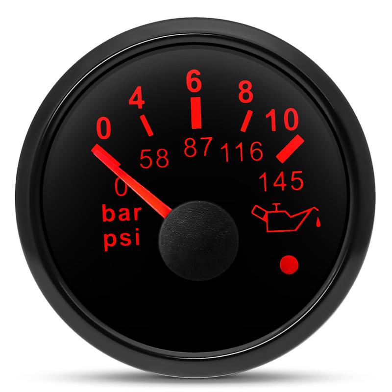 2" 52MM Oil Pressure Gauge 0~10bar/0~145psi Waterproof Oil Press Gauge+ Sensor with Red Backlight for Car Boat Marine 9-32V