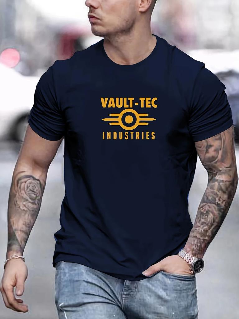 Vault Tec Industries Men's Cotton T-shirt -100% Cotton Basic Casual Round Neck T-shirt, Summer Casual Outdoor Activity Top